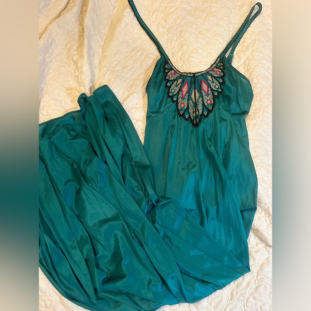 Vintage embroidered slip nightgown silky dress